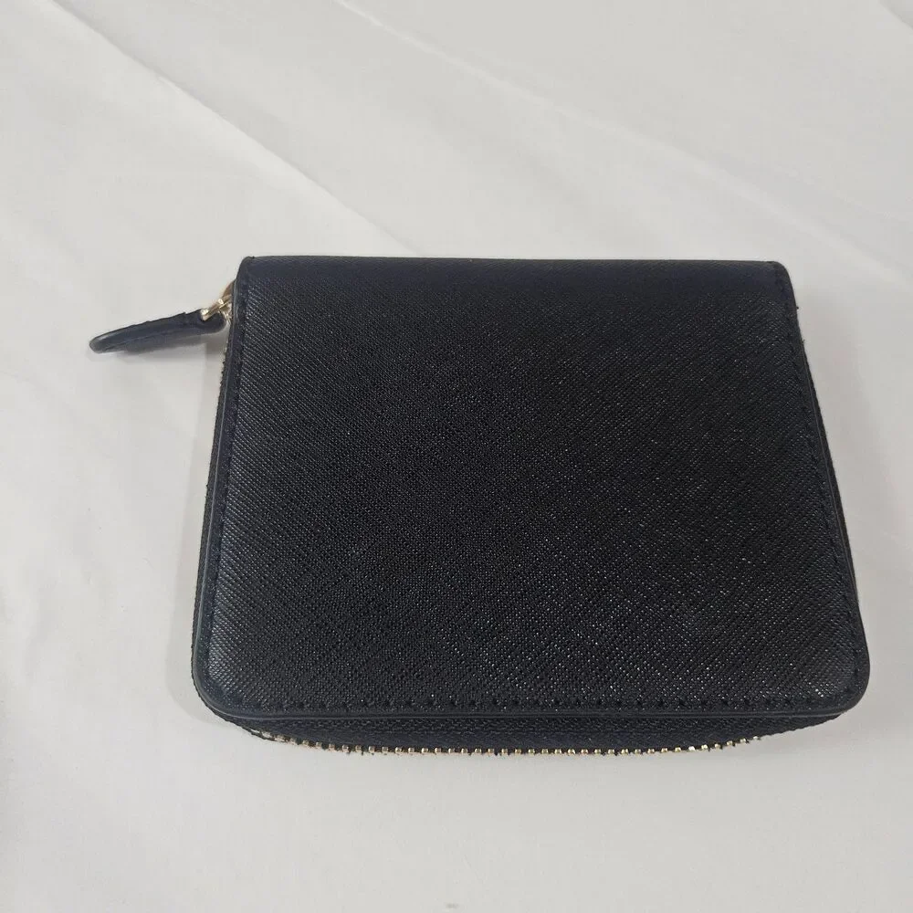 DKNY Zip-Around Skater Wallet Faux Leather Gold Zip